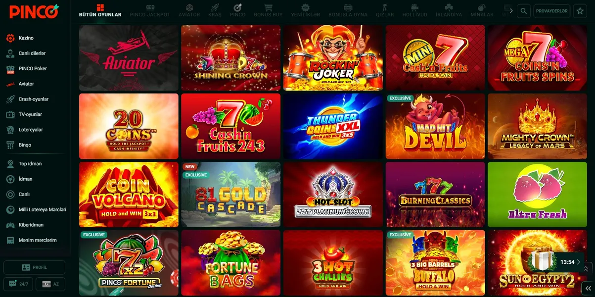 Oyun Çeşidləri: Pinco Kazino-da Slotlar, Layf Dilerlər və RTP